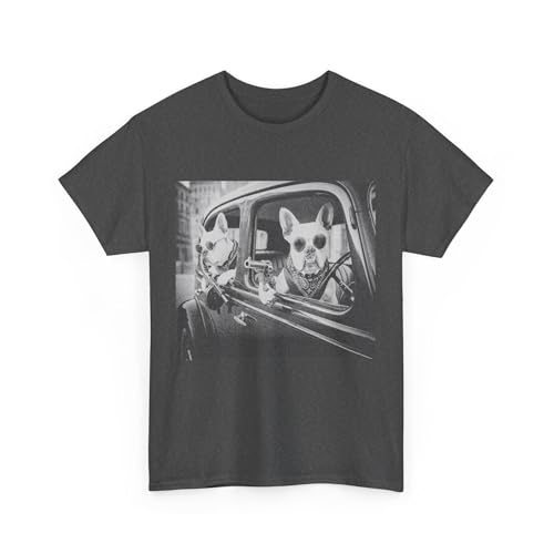 Funny French Bulldog T-Shirt | Vintage Gangster Frenchie Tee | Retro Mob Dog Graphic Gift for Men Women Dark Heather 2