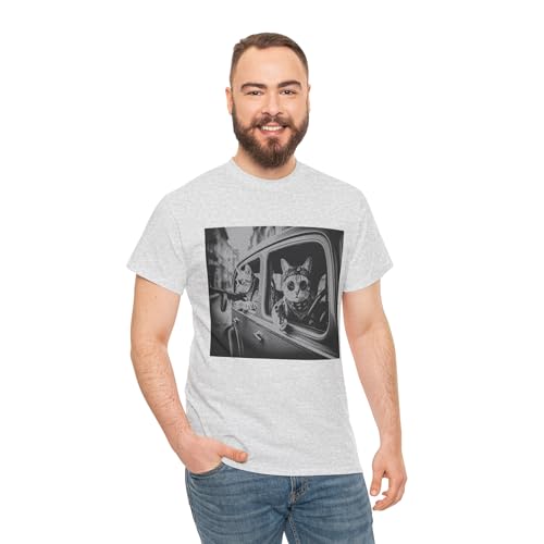 Funny Gangster Cat T-Shirt | Vintage Mobster Kitty with Gun Graphic Tee | Retro Mafia Humor Gift for Men & Women Ash 3