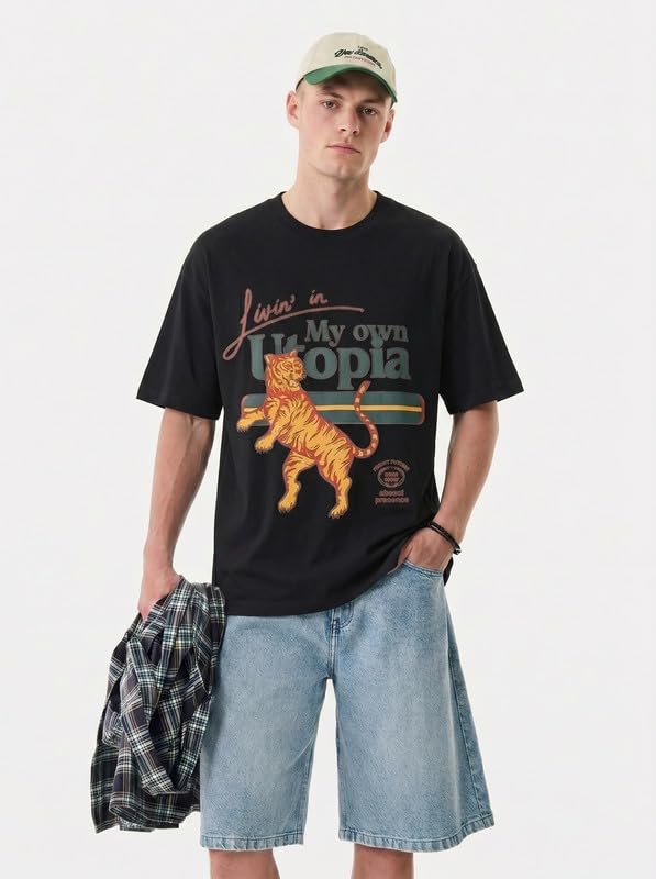 Vamtac Mens T Shirts Y2K Dropped Shoulder Short Sleeve Tiger Graphic Tee 3