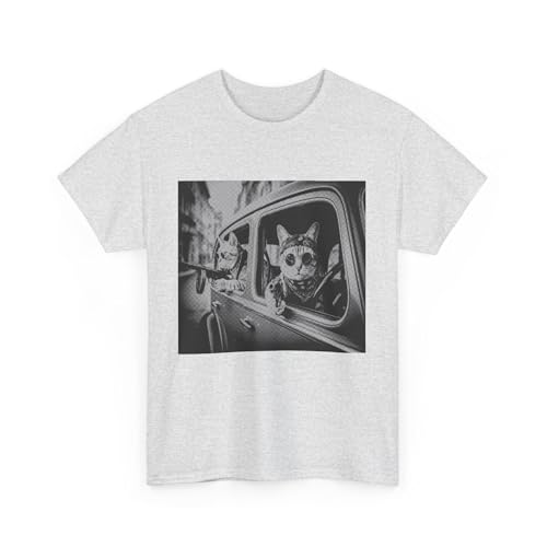 Funny Gangster Cat T-Shirt | Vintage Mobster Kitty with Gun Graphic Tee | Retro Mafia Humor Gift for Men & Women Ash 2