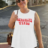 Sunshine Vibes Letter Print Vest T Shirt Women's Summer Sleeveless Graphic Tank Tops Casual Loose Workout Tees 7