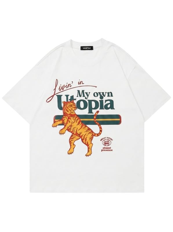 Vamtac Mens T Shirts Y2K Dropped Shoulder Short Sleeve Tiger Graphic Tee 8
