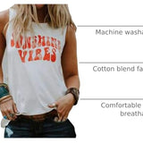 Sunshine Vibes Letter Print Vest T Shirt Women's Summer Sleeveless Graphic Tank Tops Casual Loose Workout Tees 5