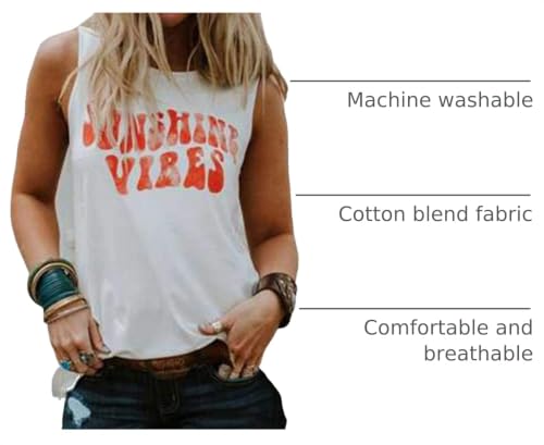 Sunshine Vibes Letter Print Vest T Shirt Women's Summer Sleeveless Graphic Tank Tops Casual Loose Workout Tees 5