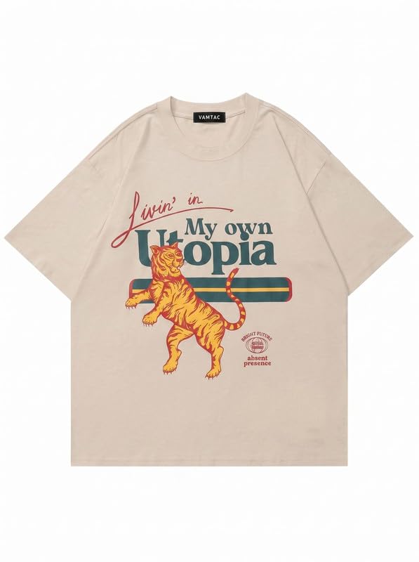 Vamtac Mens T Shirts Y2K Dropped Shoulder Short Sleeve Tiger Graphic Tee 7