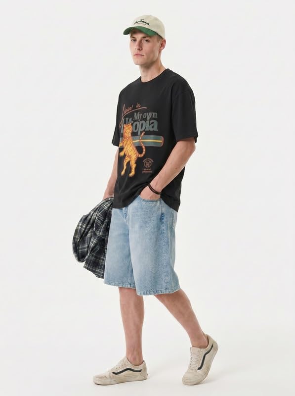 Vamtac Mens T Shirts Y2K Dropped Shoulder Short Sleeve Tiger Graphic Tee 4