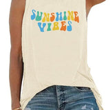 Sunshine Vibes Letter Print Vest T Shirt Women's Summer Sleeveless Graphic Tank Tops Casual Loose Workout Tees 8