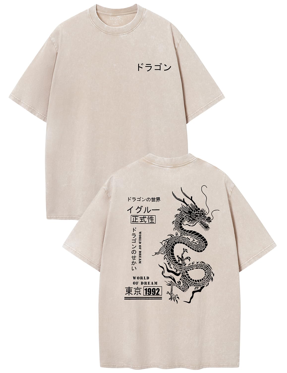 UOUA Men's Graphic Tees Washed Oversized Short Sleeve T-Shirts 8