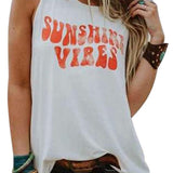 Sunshine Vibes Letter Print Vest T Shirt Women's Summer Sleeveless Graphic Tank Tops Casual Loose Workout Tees