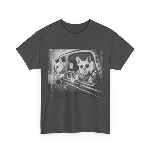 Funny French Bulldog T-Shirt | Vintage Gangster Frenchie Tee | Retro Mob Dog Graphic Gift for Men Women Dark Heather