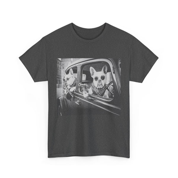 Funny French Bulldog T-Shirt | Vintage Gangster Frenchie Tee | Retro Mob Dog Graphic Gift for Men Women Dark Heather